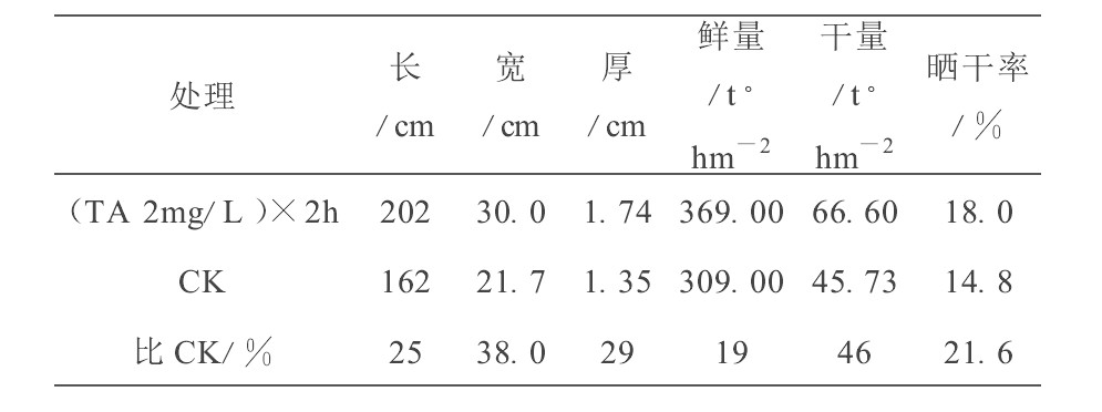 表2 TA乳粉对海带长宽厚度及晒干率的影响Table 2 Effect of TA emulsive powder on the length, width, thickness and drying rate of kelp